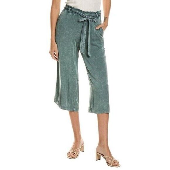 Chaser Green Acid Wash Heirloom Wide Leg Cropped Pants Elastic Waist Size M - Picture 1 of 5